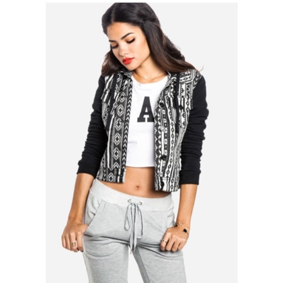 Aztec Jean Jacket Hoodie - Picture 1 of 6